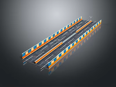 Blue And Yellow Striped Road Barrier With Reflective Divider Lines For Traffic Safety 3d model