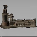 Vintage Industrial Building Model Featuring Chimney Multi level Metal and Brick Architecture