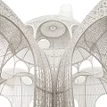 White Grid Pattern Pergola With Modern Arch Structure And Dome Design 3d model