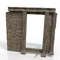 Ancient Style Stone Door Frame With Masonry Structure And Decorative Pillars 3d model
