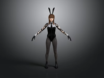 3D Anime Character Model With Bunny Ears Black Bodysuit Patterned Sleeves Gloves And Boots 3d model