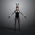 3D Anime Character Model With Bunny Ears Black Bodysuit Patterned Sleeves Gloves And Boots