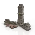 Modern Stone Tower Exterior With Scattered Blocks And Architectural Details