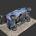 View Of Overturned Car Exposed Underbody With Damaged Mechanical Structure