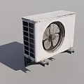 Outdoor Air Conditioner Fan With White Casing Circular Blade And Black Mounting Brackets