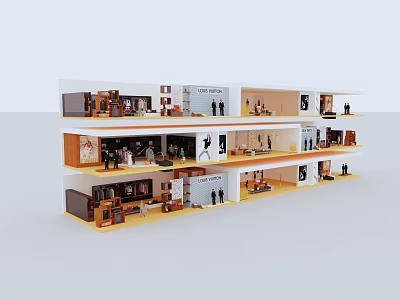 Three Tier Clothing Store Interior With Display Racks Mannequins And Apparel Displays 3d model