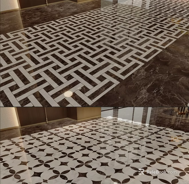 Modern Black and White Floor Design With Interlocking Geometric Tile Pattern 3d model 