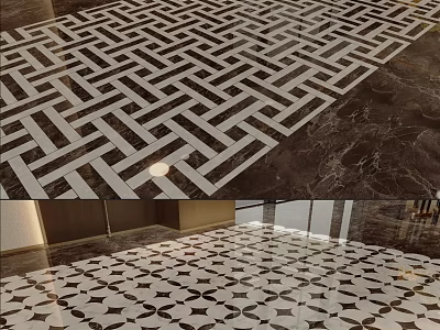 Modern Black and White Floor Design With Interlocking Geometric Tile Pattern 3d model