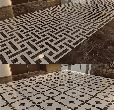 Modern Black and White Floor Design With Interlocking Geometric Tile Pattern 3d model