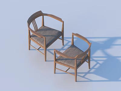Two Stylish Leisure Chairs With Wooden Frame Curved Armrests And Upholstered Seats 3d model