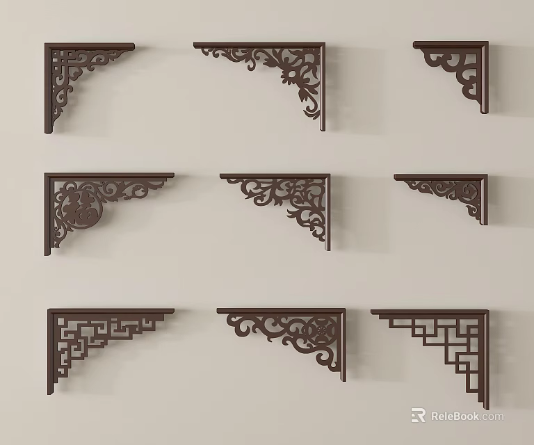 Various Wooden Carved Corner Decorations for Home Decor With Intricate Patterns 3d model