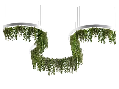 Modern Circular Hanging Chandelier with Green Vine Plants Decorative Lighting Fixture 3d model