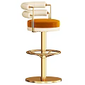 Modern Bar Stool With Gold Metal Frame And Orange Velvet Seat Backrest Design