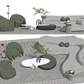 Modern Curved Sofa and Coffee Table Set With Green Plants Side Tables And Rug