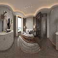 Modern Bedroom Interior Design With Large Bed Wooden Bedhead Wall Nightstands Table Lamps And Wardrobe