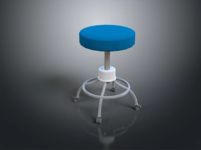 Blue Padded Swivel Bar Stool With Silver Metal Frame And Casters 3d model