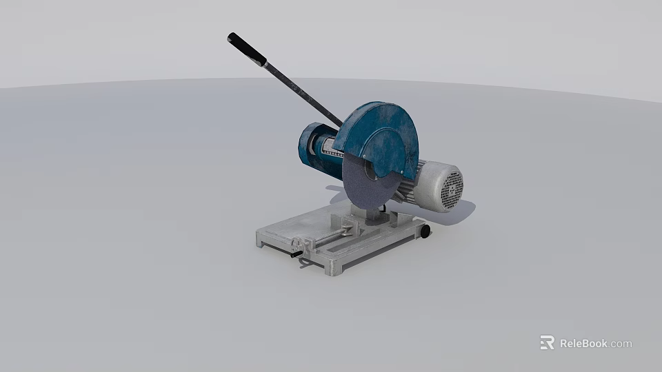 Industrial Bench Cutting Machine With Blue Grinding Wheel Black Handle And Metal Base 3d model 