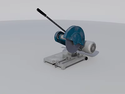 Industrial Bench Cutting Machine With Blue Grinding Wheel Black Handle And Metal Base 3d model
