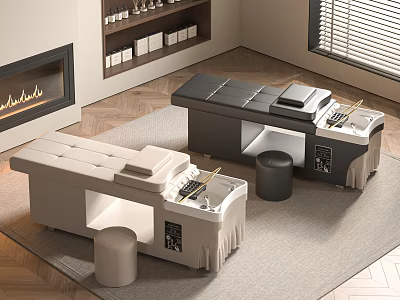 Gray And Beige Massage Beds With Round Stools In Modern Spa Interior Setting 3d model