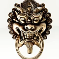 Traditional Brass Lion Head Wall Decoration With Intricate Carvings And Curved Patterns