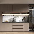 Modern Built in Wine Cabinet With Glass Door And Wine Bottles In Kitchen Interior
