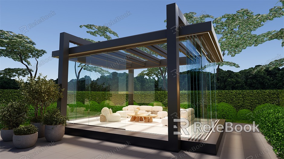 Modern sun room glass room model