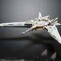 Futuristic Spaceship Model With White Gold Streamlined Design Wing Structure And Detailed Cockpit