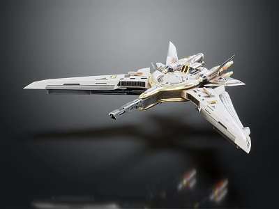 Futuristic Spaceship Model With White Gold Streamlined Design Wing Structure And Detailed Cockpit 3d model