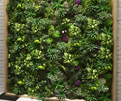Indoor Green Plant Wall Design With Diverse Foliage And Brick Wall Background 3d model
