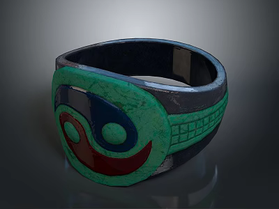 Daily Use Decorative Ring With Green Blue Red Circular Pattern And Grid Decoration 3d model