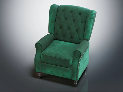 Green Velvet Armchair With Tufted Design Curved Armrests And Metal Legs 3d model