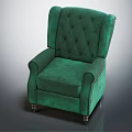 Green Velvet Armchair With Tufted Design Curved Armrests And Metal Legs