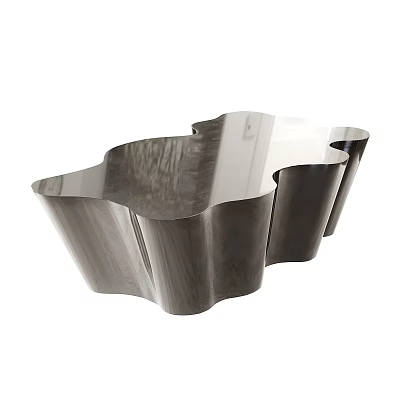 Modern Wave Shaped Dining Table With Sleek Metal Frame And Glass Top Design 3d model