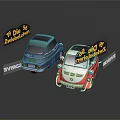Small BANC Brand Cars in Blue Red with Pizza Zweidach Mobile Backerei Signs