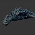 Fantasy Character Dragon Head 3D Model of Mythical Creature with Scaly Skin Horns Yellow Eyes