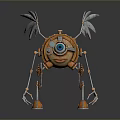 Orange Mechanical Creature With Large Blue Eye Gears Mechanical Legs Claws And Wing Like Structures 3d model