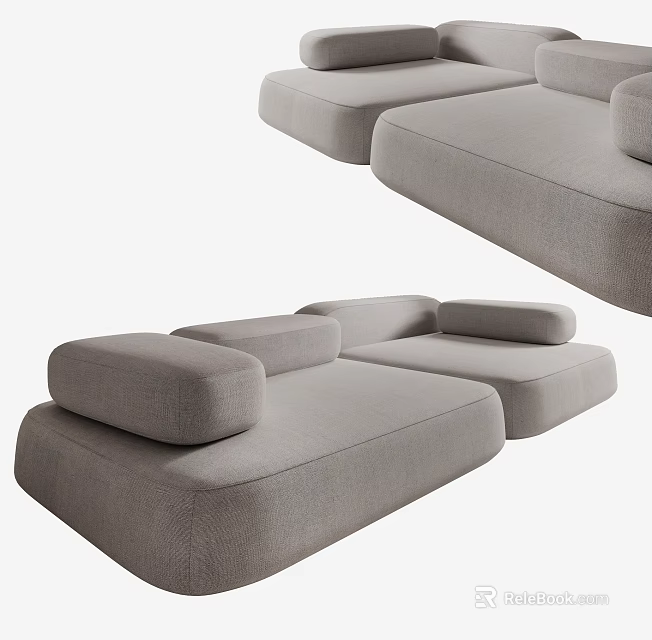 Modern Gray Fabric Double Sofa With Comfortable Cushions And Modular Design 3d model 