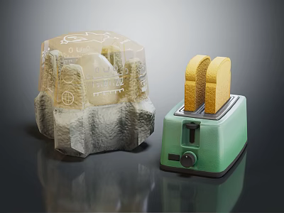 Kitchen Appliances Featuring Green Toaster With Toast Slices And Modern Design 3d model