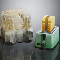 Kitchen Appliances Featuring Green Toaster With Toast Slices And Modern Design