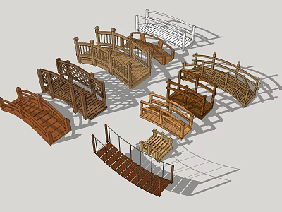 3D Models of Wooden Bridges with Various Designs Different Structures and Classic Styles 3d model