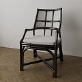Stylish Dining Chair With Black Frame Grid Backrest And Light Cushion On Herringbone Wooden Floor