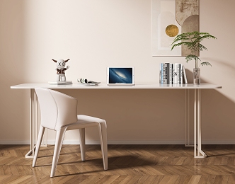 Modern Desk and Chair Cream Rock Board Desk Home Computer Desk Minimalist Writing Desk Rock Board Desk 3d model