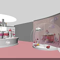 Pink Themed Interior Display Area With Castle Models And Transparent Globe Case 3d model
