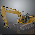 3D Rendered Detailed Yellow Construction Excavator With Tracked Undercarriage And Front Bucket