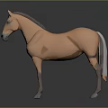 Detailed Low Poly Brown Horse 3D Model Standing on Gray Background