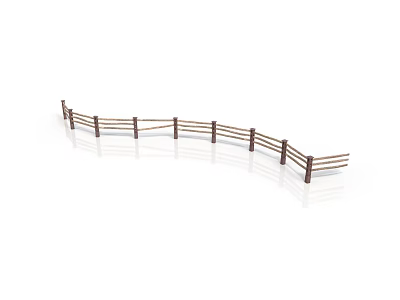 Curved Wooden Garden Fence With Brown Rails And Decorative Design 3d model
