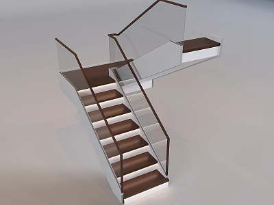 Modern Staircase Design With Glass Handrail And Wooden Steps White Structure 3d model