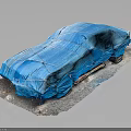 Car Covered With Blue Tarp Placed On Gray Platform Against Dark Background 3d model