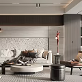 Modern Living Room Interior Design With Sofa Round Coffee Table And Textured Accent Wall