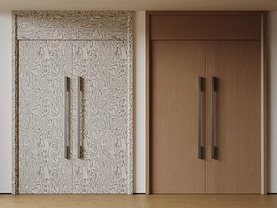 Double Doors With Textured Design And Wooden Finish For Interior Decor 3d model